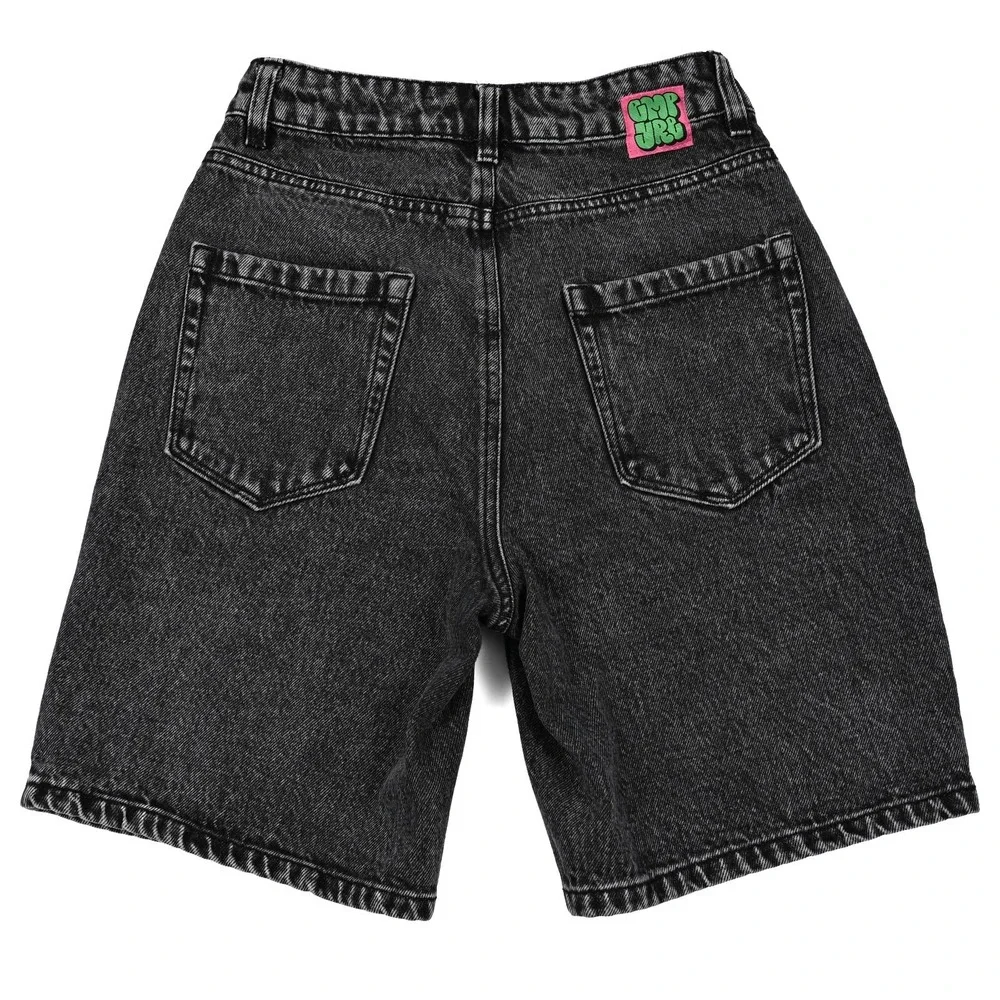 Empyre Denim Shorts Womens 0 Black Tori Skateboard Baggy Skater Embroidered